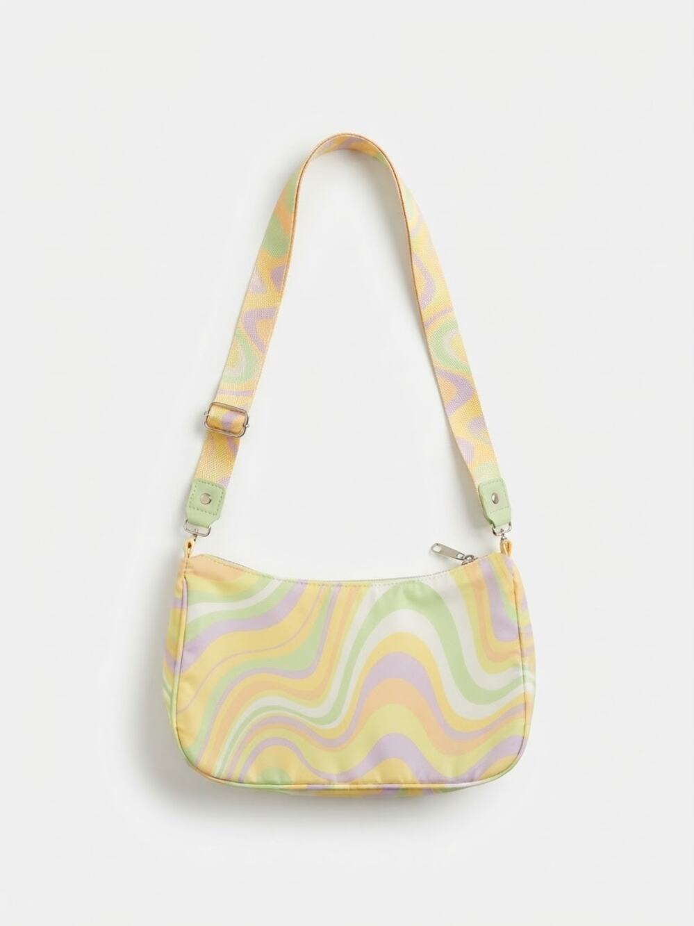 Abstract Swirl Nylon Shoulder Bag Pastel Yellow Lavender 2YK Fairy Festival Chic